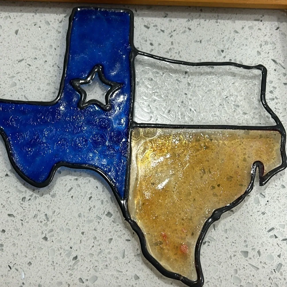 Handmade Framed Stained Glass Texas State Artwork